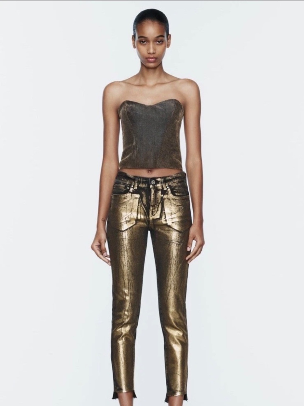 ZARA GOLD FOIL MID WAIST  SKINNY JEANS